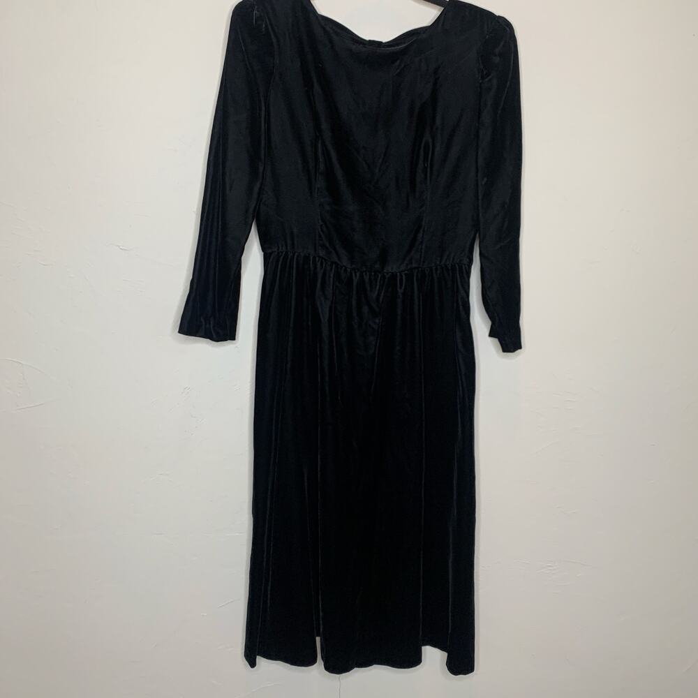 Lanz Black Velvet Bow Back Vintage Dress Sz 12 Medium - Picture 12 of 12